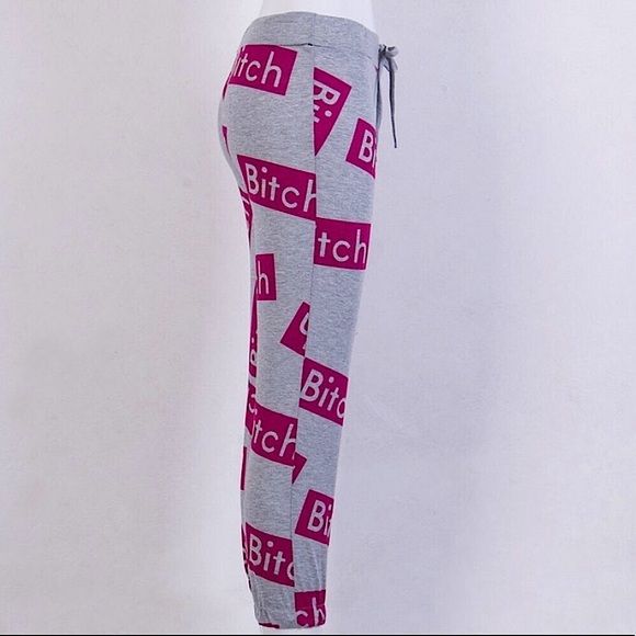 Grey & pink b!tch sweatpants - Picture 3 of 6